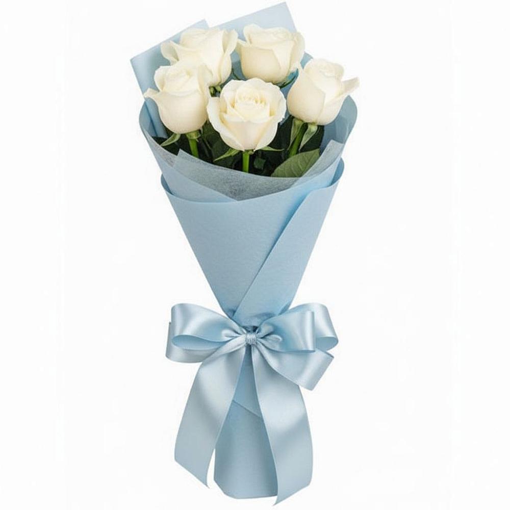 Букет 5 Белых роз Проуд в Прикалаусском