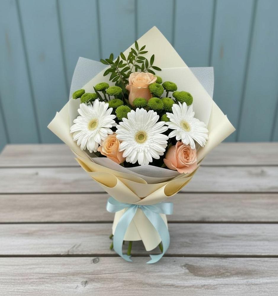 Букет цветов из: Герберы, Розы и Хризантемы в Прикалаусском