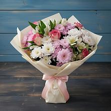 Букет цветов из:  Хризантемы, Альстромерии и Розы в Прикалаусском