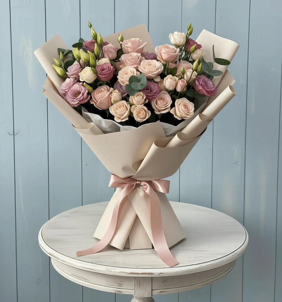 Букет цветов из: Розы и Лизиантусы в Прикалаусском