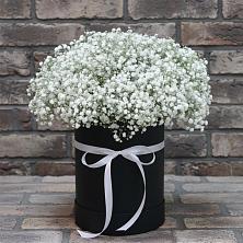 Цветочная композиция из Гипсофила в шляпной коробке в Прикалаусском