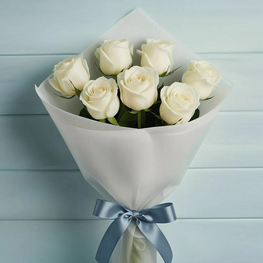 Букет 7 Белых роз Эдлесс Лав в Прикалаусском